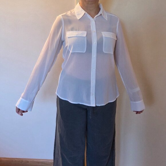 Sheer White Guess Blouse, Lace Up On Back - Picture 2 of 3